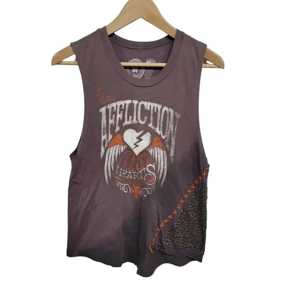 Affliction Brown Orange Ombre Studded Angel Wings Tank Top XS - Picture 1 of 6